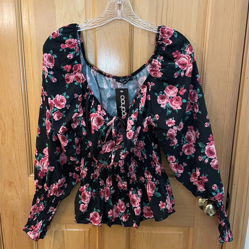 Floral Night Out Black Blouse
